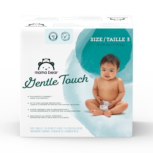 Amazon Brand - Mama Bear Gentle Touch Diapers, Size 3, 168 Count (4 packs of 42)