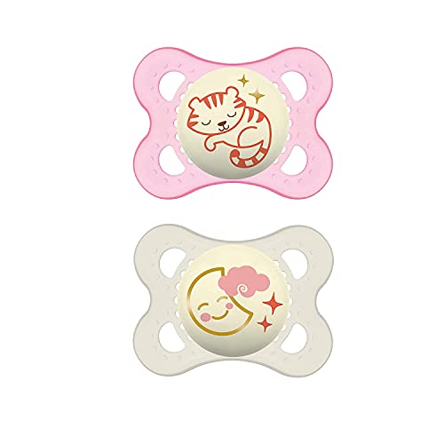 MAM Original Day & Night Baby Pacifier, Nipple Shape Helps Promote Healthy Oral Development, Glows in The Dark, 0-6 Months, Baby Girl, 2 Count