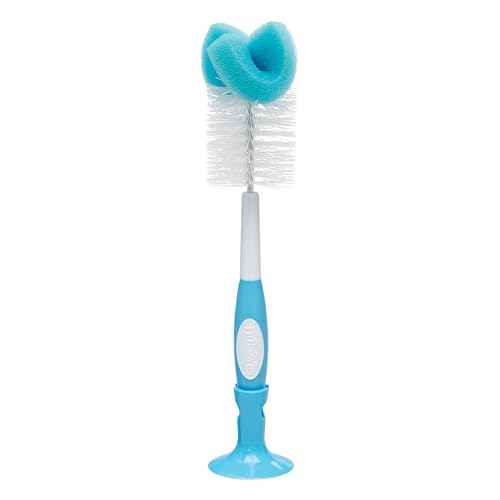 Dr. Brown's Reusable Sponge Baby Bottle Cleaning Brush with Suction Cup Stand, Scrubber and Nipple Cleaner, BPA-Free, Blue, 1-Pack