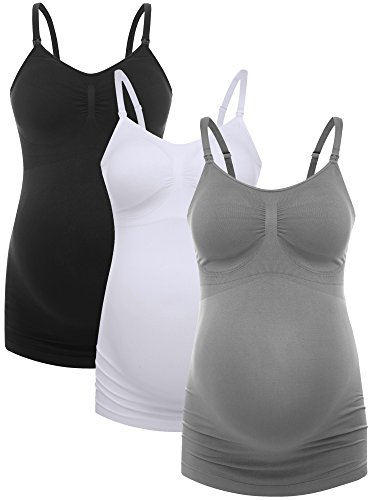 HOFISH Maternity Breastfeeding Clothes Shirt Tank Top with Pads Grey,Black.White L