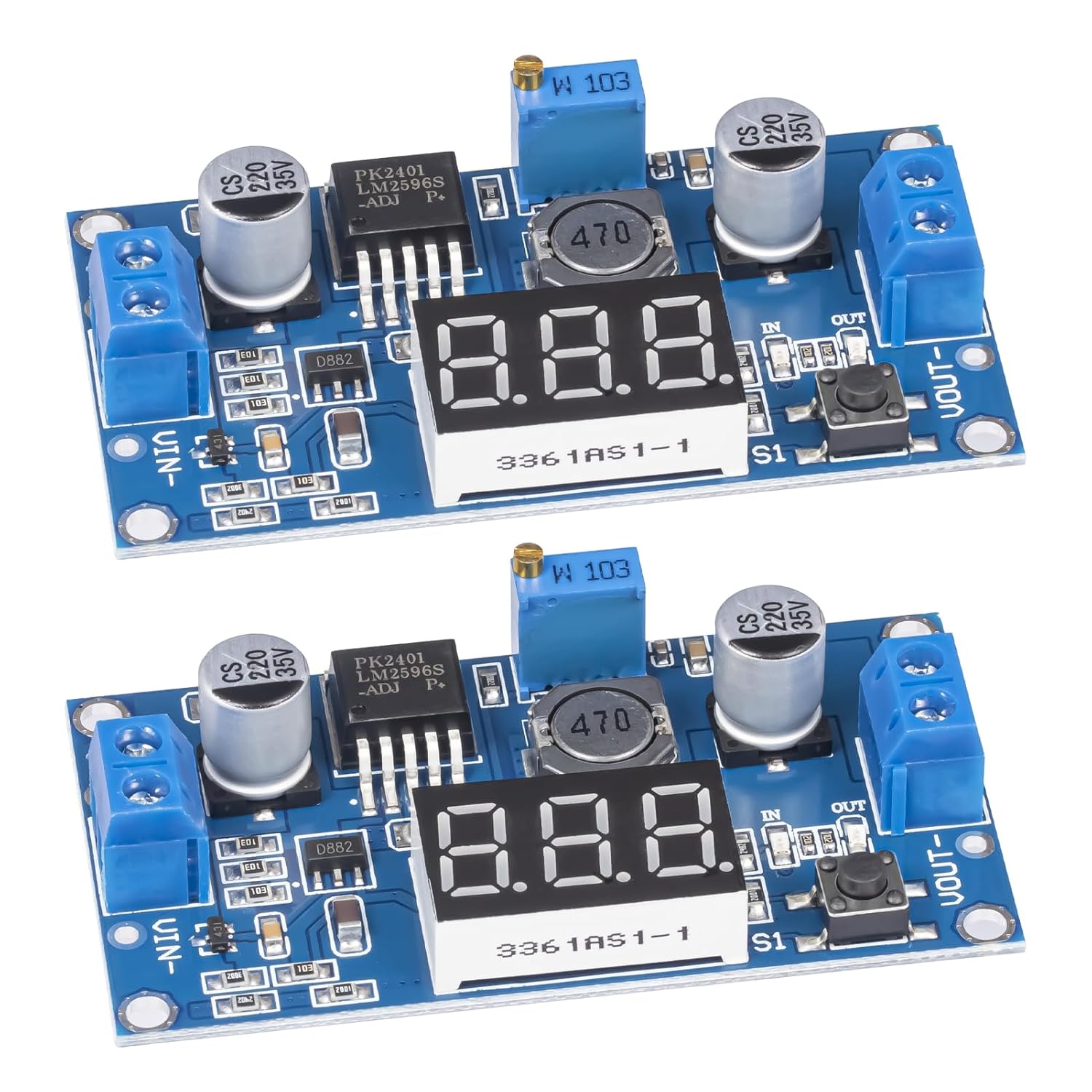 LM2596 LM2596S DC-DC Buck Converter Voltage Regulator Adjustable 4.0-40V to 1.25-37V 2A Power Supply Module with LED Voltmeter Display (Pack of 2)