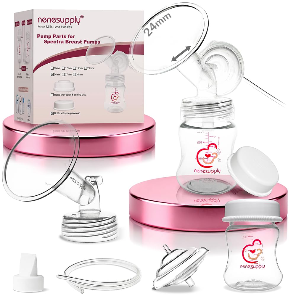 Nenesupply Pump Parts Compatible with Spectra S2 S1 9 Plus Breast Pump to Replace Spectra Pump Parts S2 Accessories Flange 24mm Duckbill Valve Tubing Pumping Bottles Backflow Protector